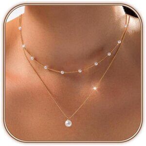 Gold Pearl 2pc Necklace Set | Women | 14K Gold Plated | Dainty Pearl Necklace